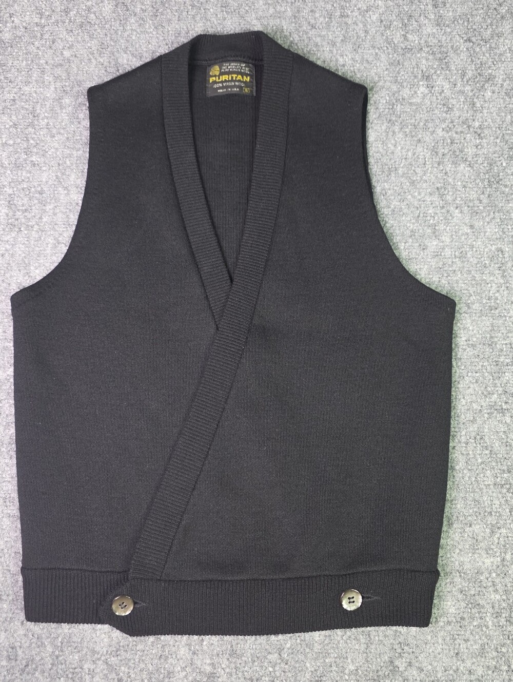 Puritan Black Women's Virgin Wool V-Neck Knit Vest with Button Hem Minimalist